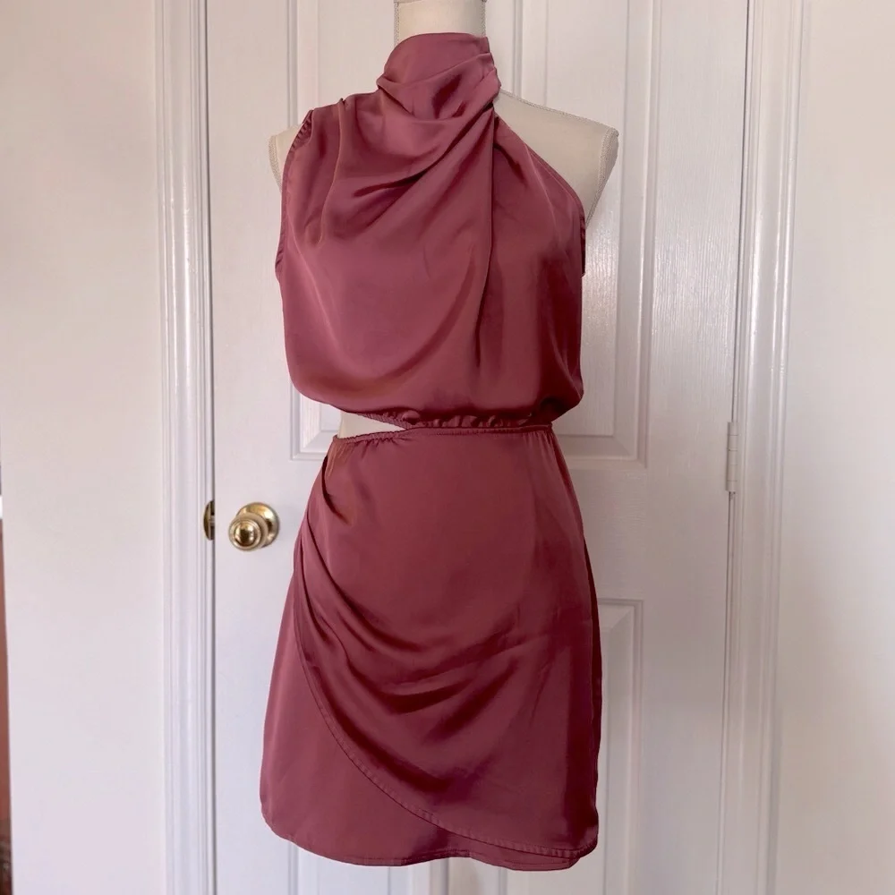 “HELLO MOLLY” Asymmetric Cowl Neck Halter Mini Dress